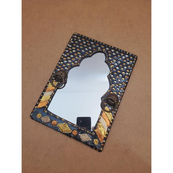 Vintage Moroccan Wall Hanging Mirror Brass Copper Silver Metal Glass One-Off - Picture 7 of 10